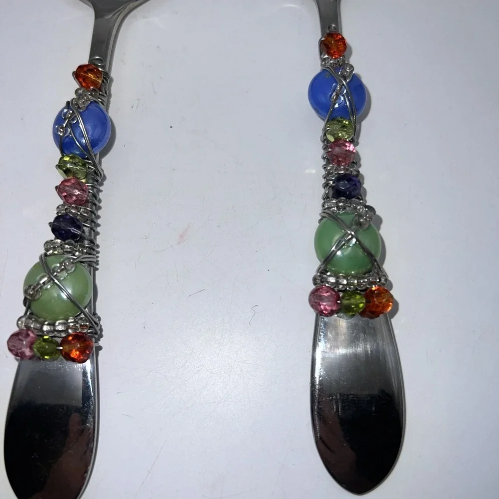 Vintage Gorham 18/10 Stainless Steel Wire Wrapped Beaded Salad Serving Set 2 pc